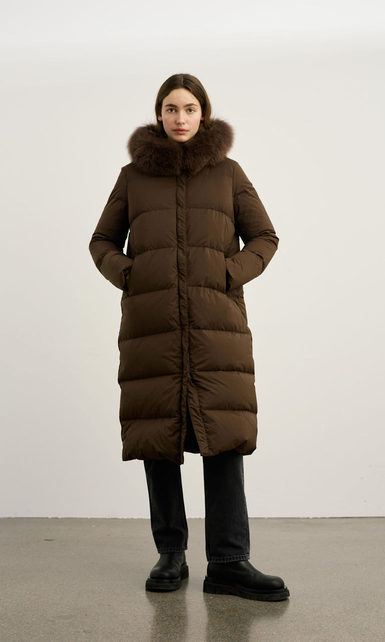 ALVA DOWN COAT - DARK BROWN