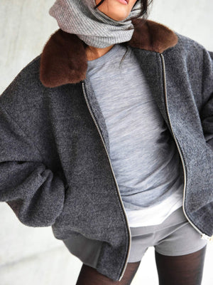 AVERY BOMBER JACKET - GREY/BROWN