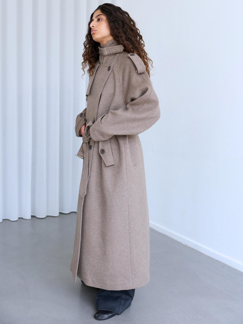 HEATHER WOOL COAT - DARK BEIGE