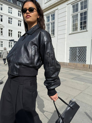 BONNIE LEATHER BOMBER - BLACK
