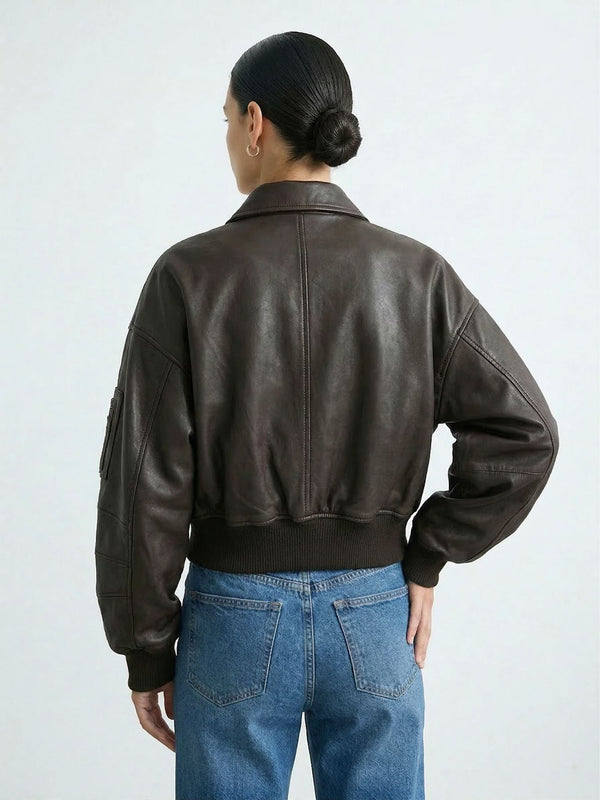 BONNIE LEATHER BOMBER - BROWN