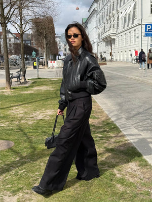 BONNIE LEATHER BOMBER - BLACK