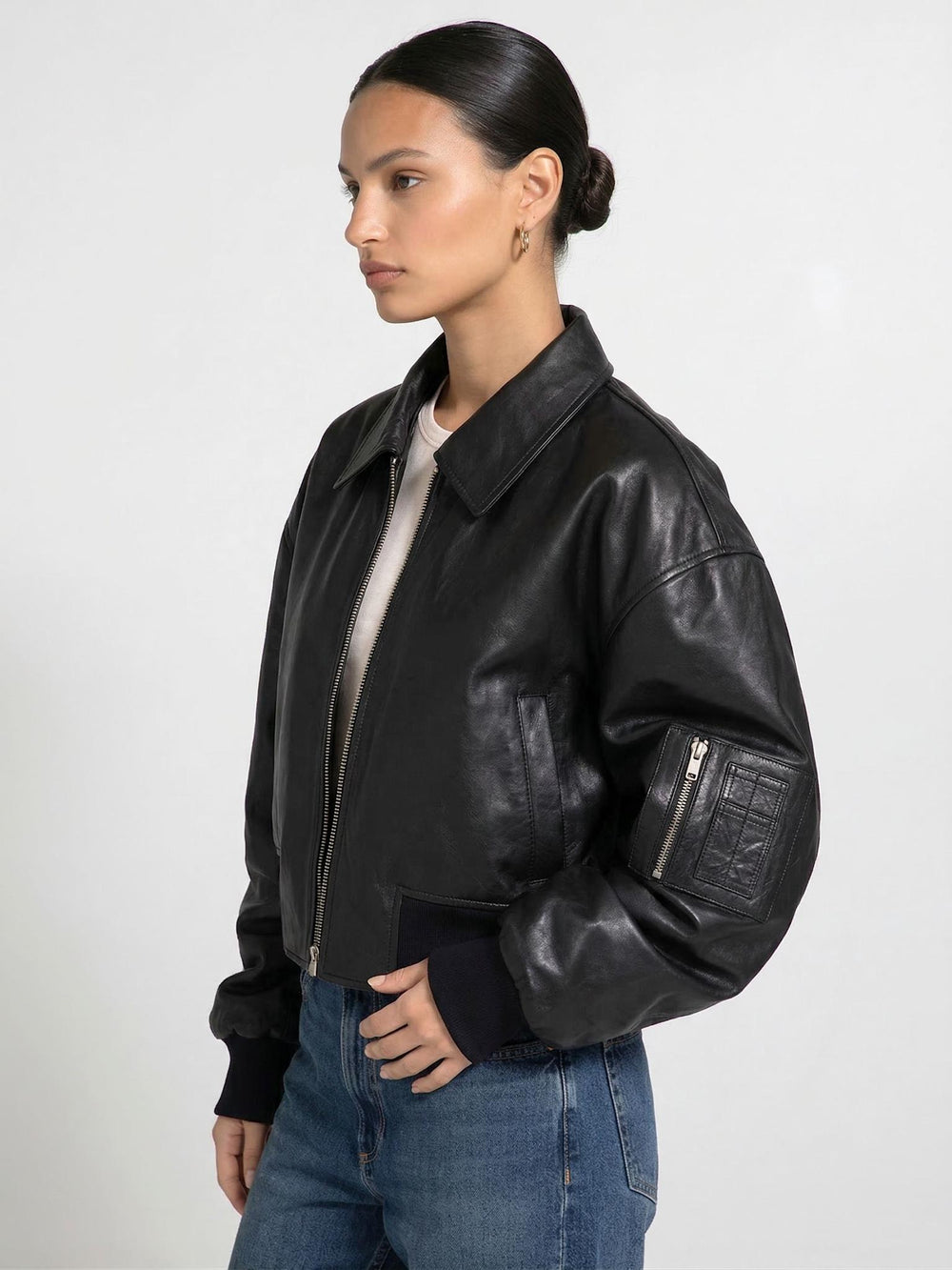 BONNIE LEATHER BOMBER - BLACK