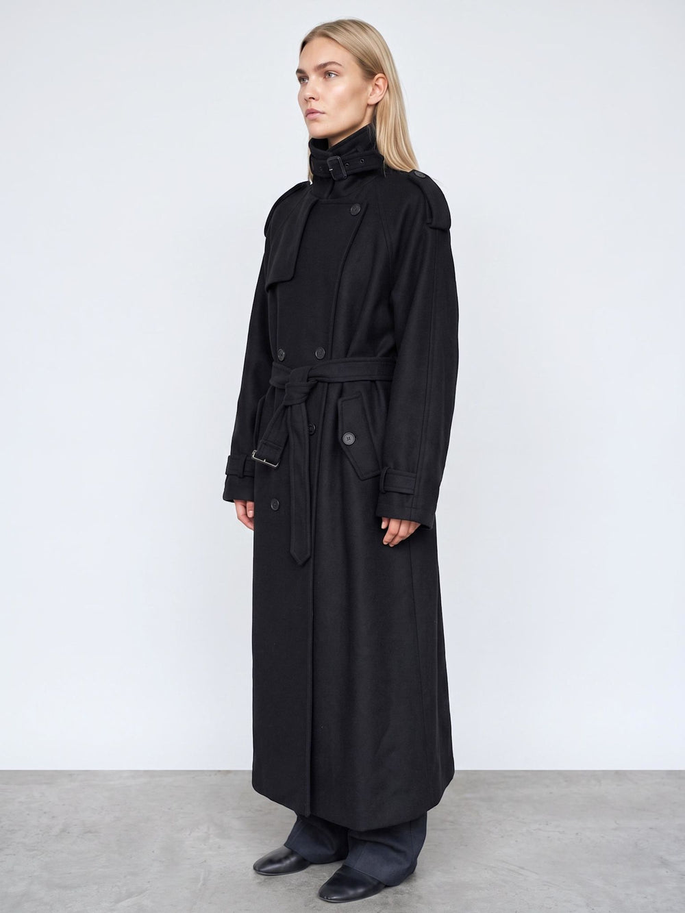 HEATHER WOOL COAT - BLACK
