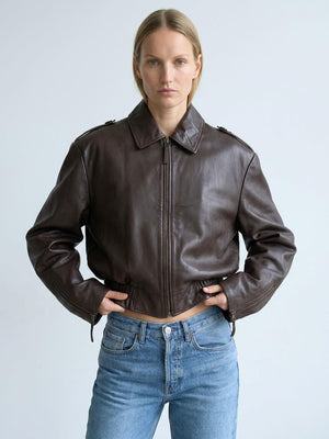 CLEO LEATHER JACKET - BROWN