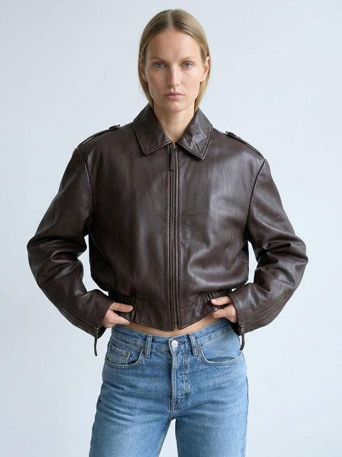 CLEO LEATHER JACKET - BROWN
