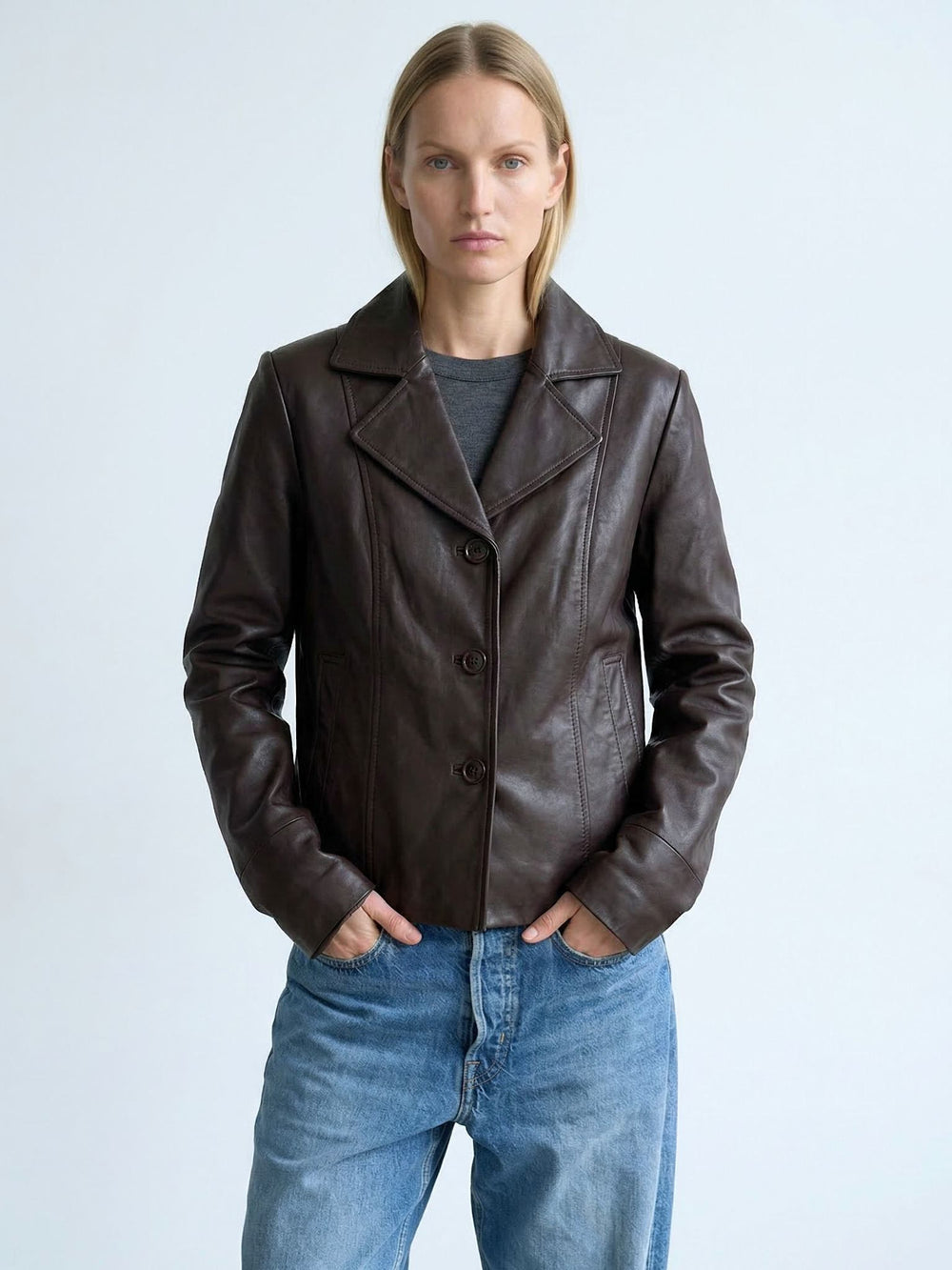 DREW LEATHER JACKET - BROWN