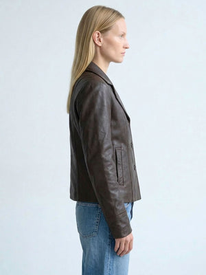 DREW LEATHER JACKET - BROWN