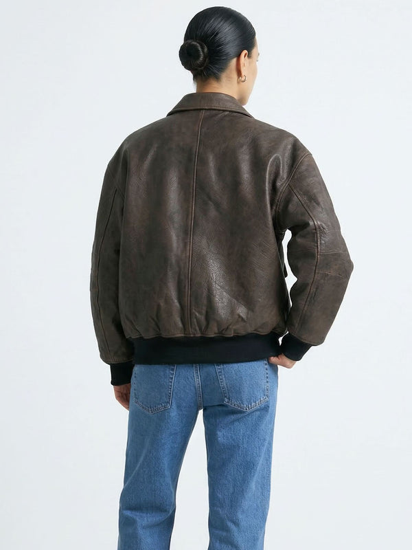 CLYDE LEATHER BOMBER - BROWN