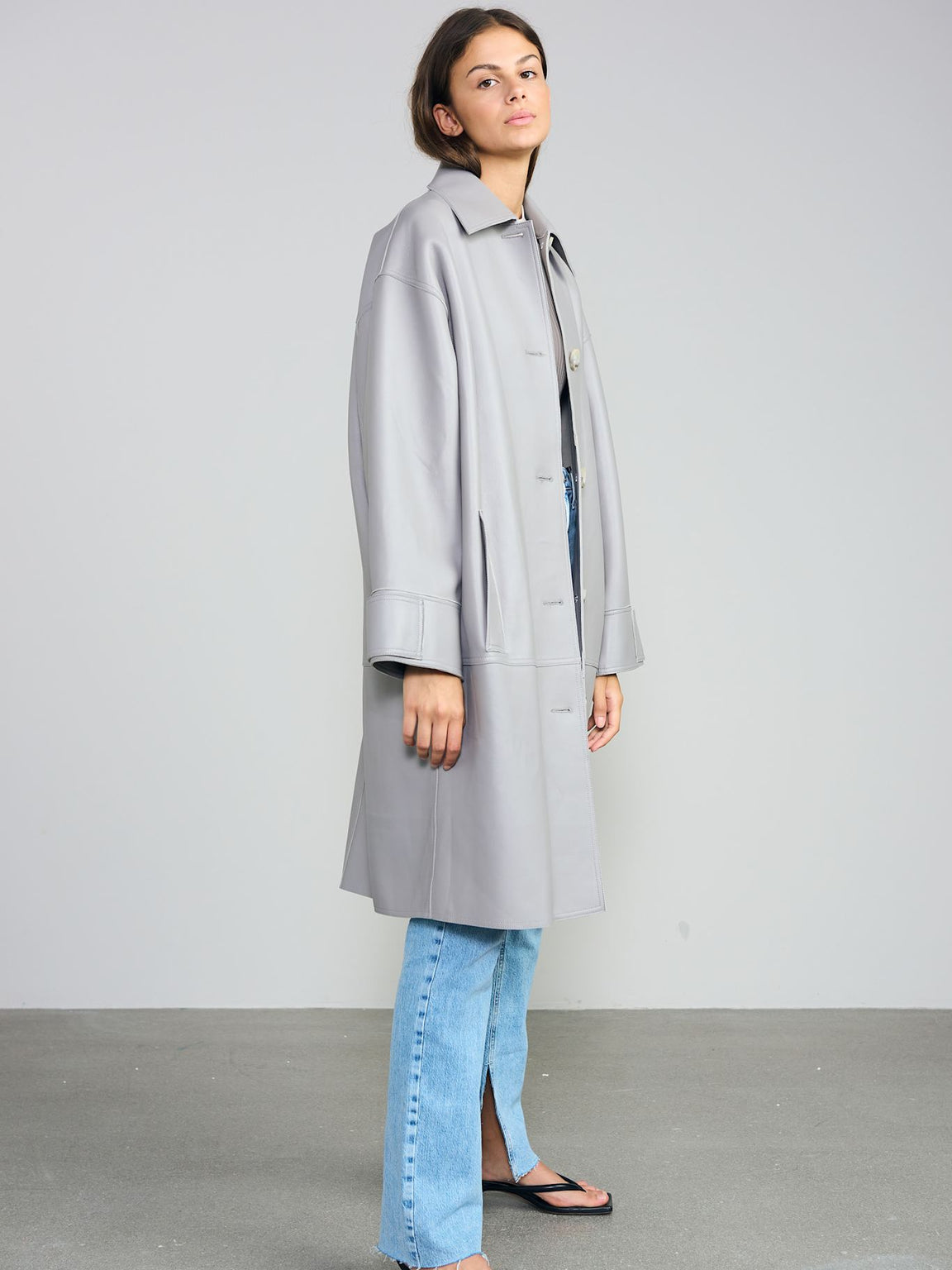 ALEX LEATHER COAT- GREY