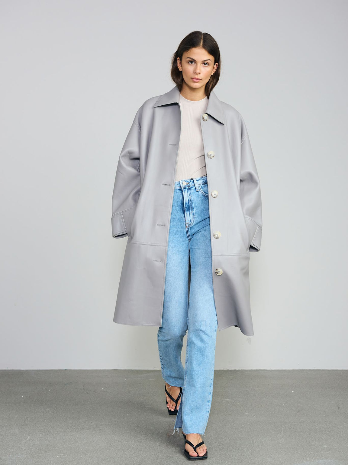 ALEX LEATHER COAT- GREY