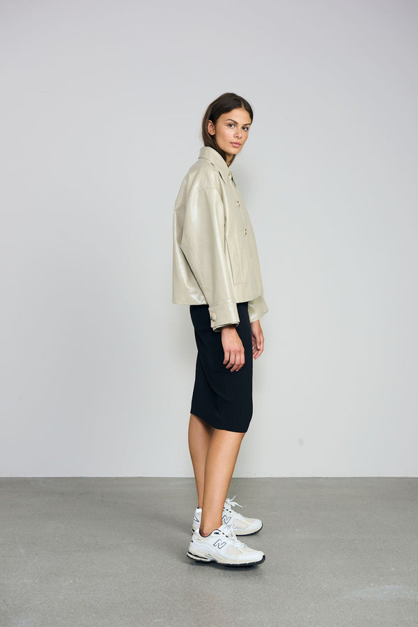 AMY JACKET VEGAN LEATHER - LIGHT GREY