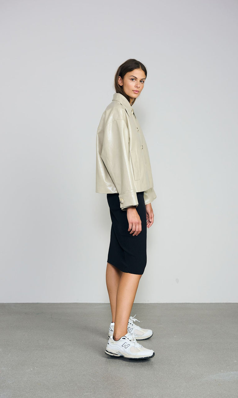 AMY JACKET VEGAN LEATHER - LIGHT GREY
