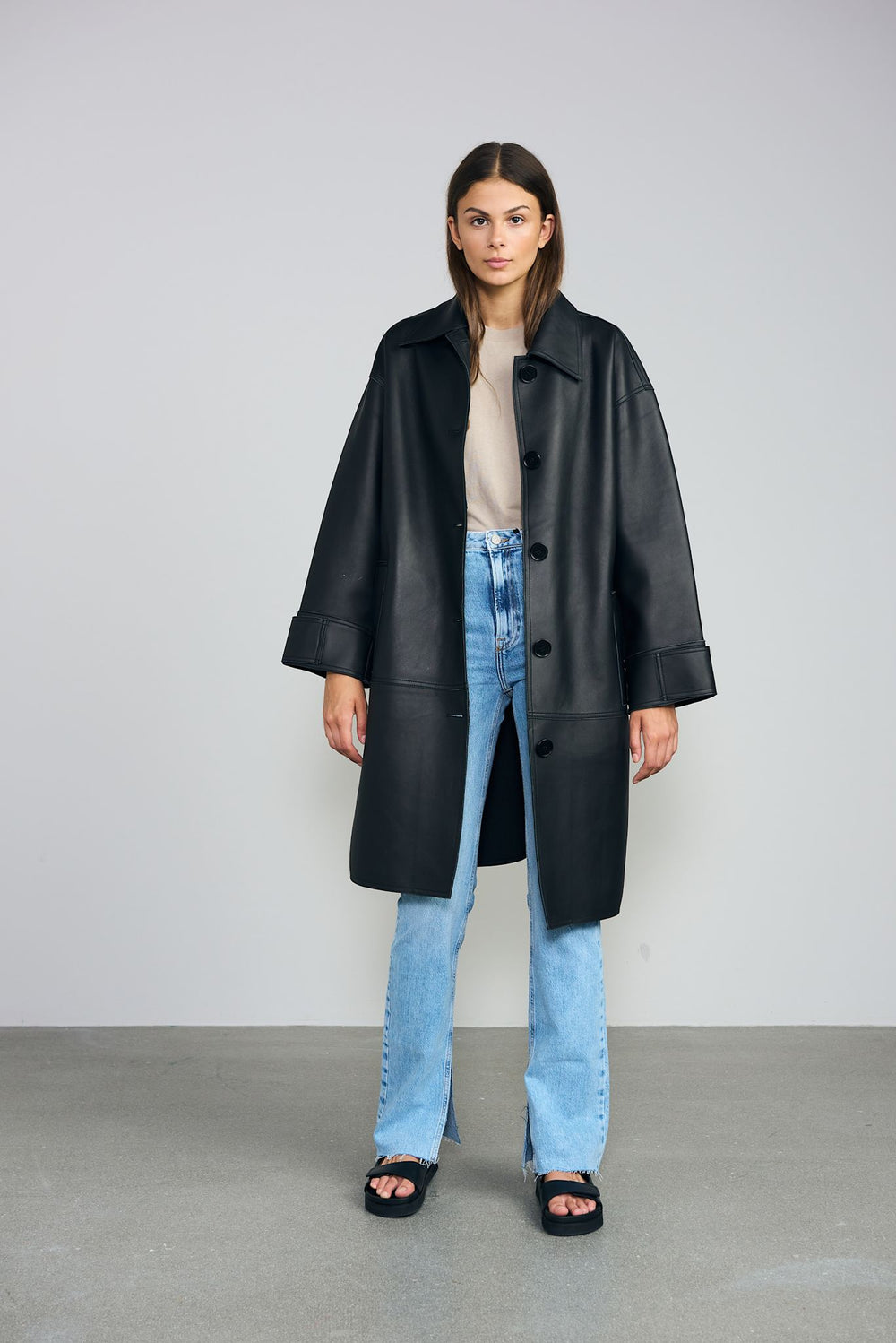 ALEX - LEATHER COAT - BLACK