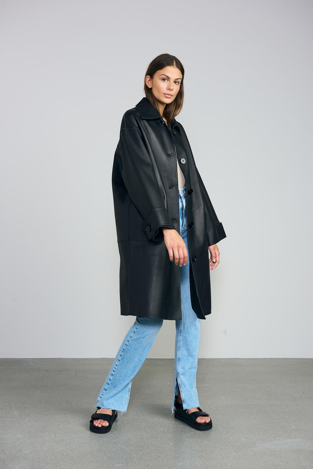 ALEX - LEATHER COAT - BLACK