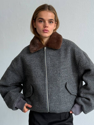 AVERY BOMBER JACKET - GREY/BROWN