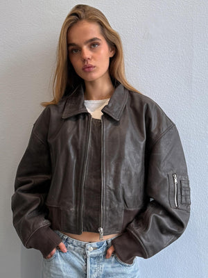 BONNIE CROPPED BOMBER - BROWN