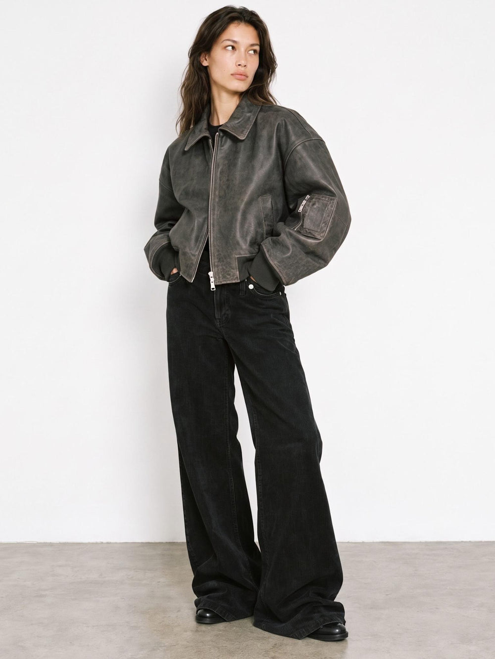 BONNIE CROPPED BOMBER - BROWN
