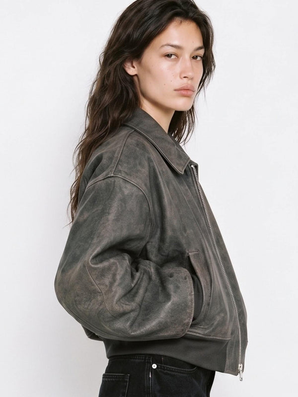 BONNIE CROPPED BOMBER - BROWN