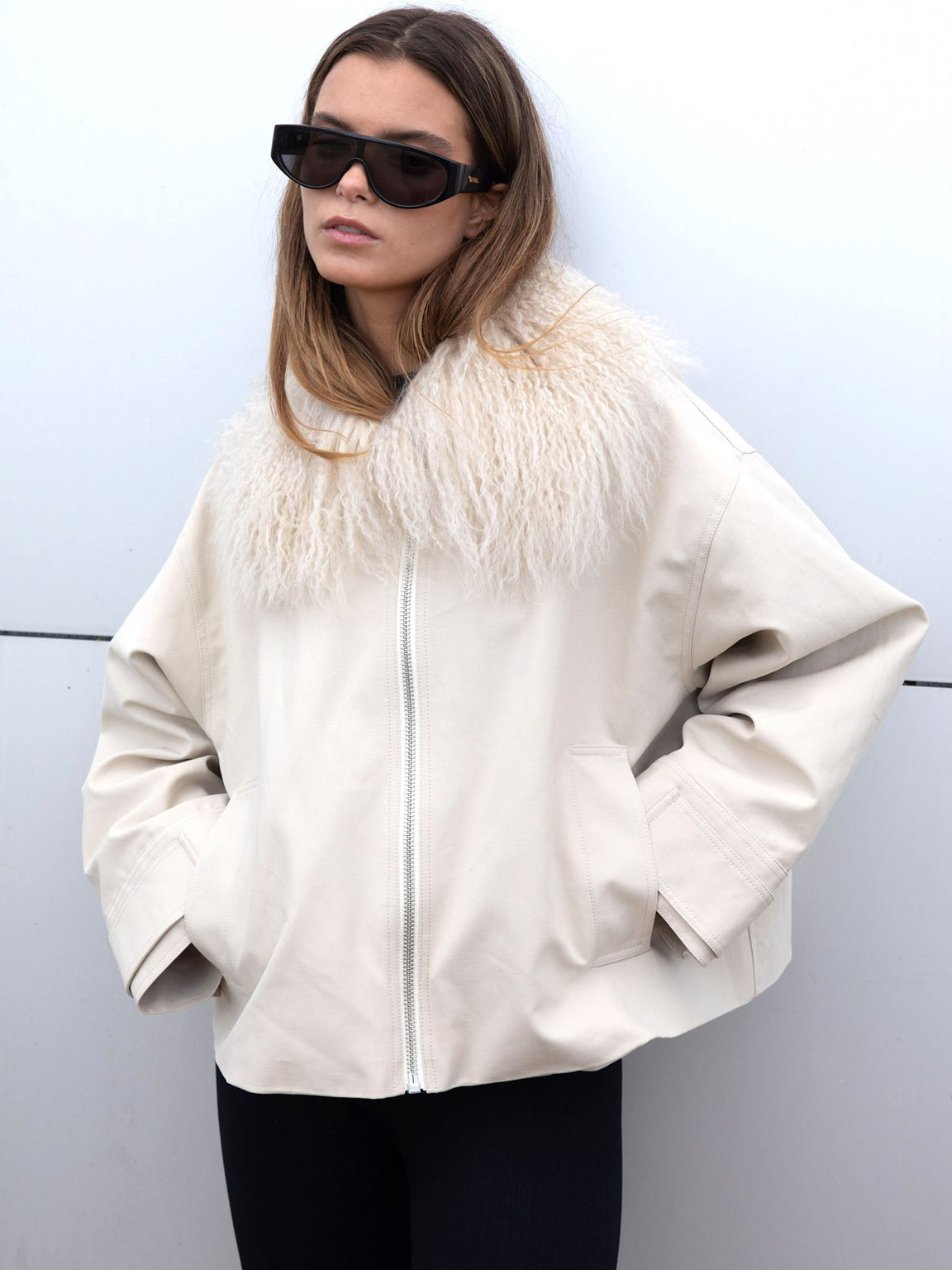 NICO JACKET MONGOLIAN FUR - CREME