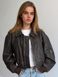 BONNIE CROPPED BOMBER - BROWN