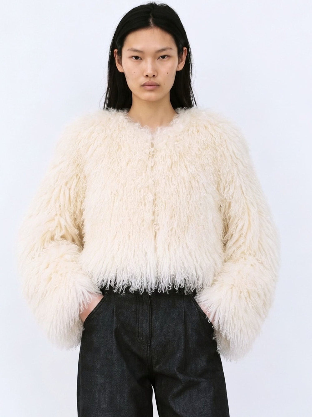 CARLY CROPPED JACKET - CREME