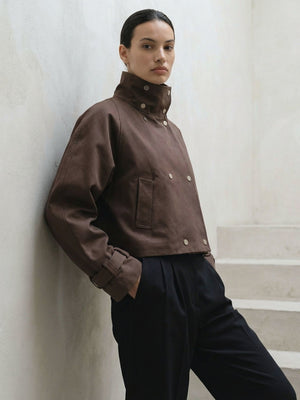 SKYLER CROPPED JACKET - BROWN