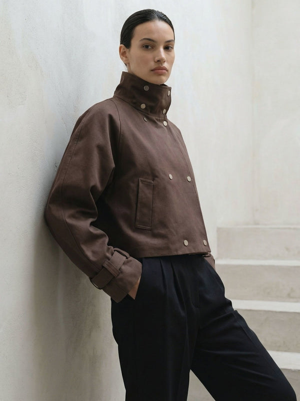 SKYLER CROPPED JACKET - BROWN