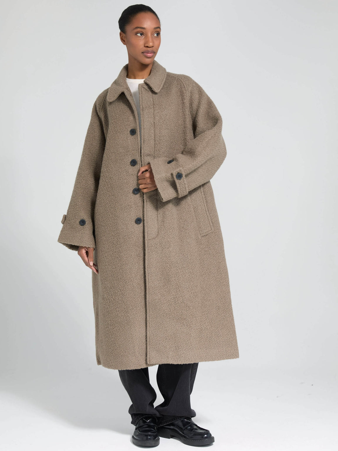 GIA BOUCLE COAT - GREY/BROWN