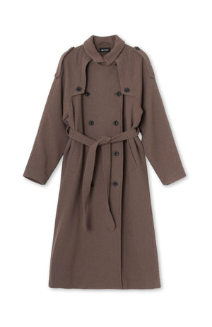 KIRA BOUCLE TRENCHCOAT - GREY BROWN