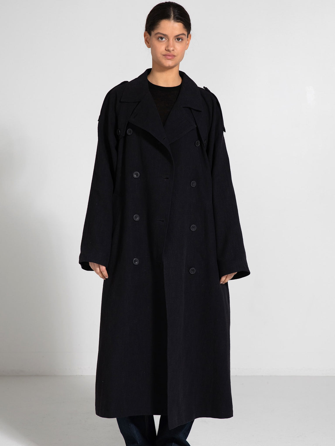 KIRA LINEN COAT - BLACK