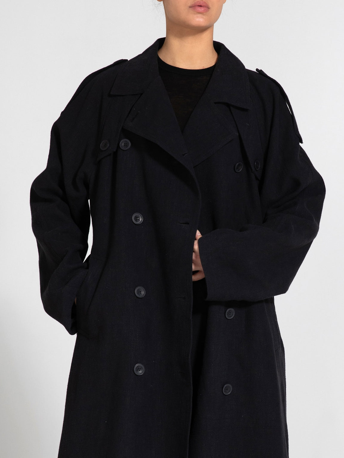 KIRA LINEN COAT - BLACK