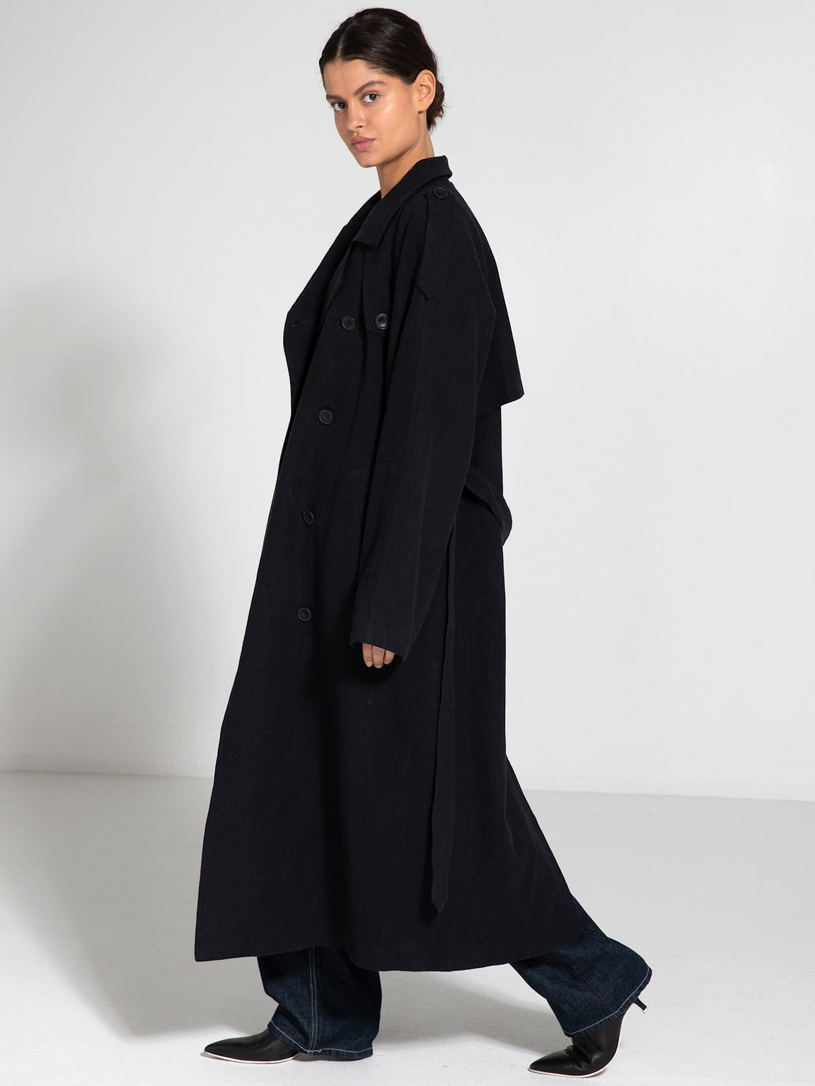 KIRA LINEN COAT - BLACK