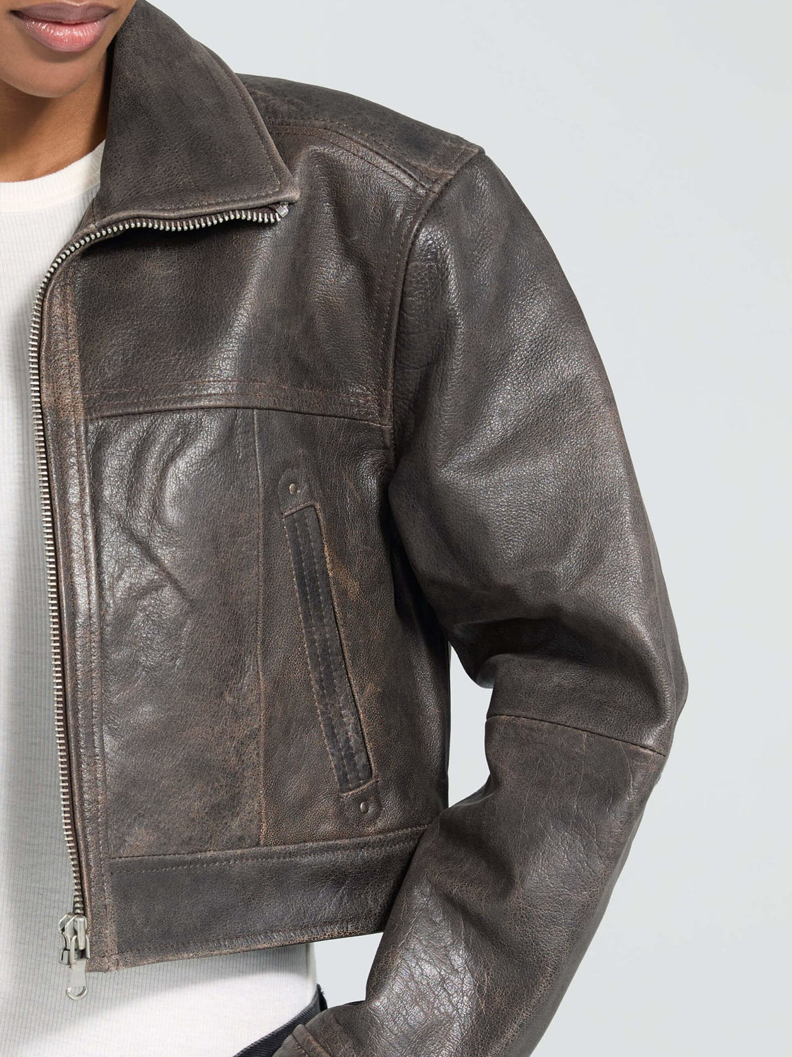 LYLE LEATHER JACKET - BROWN