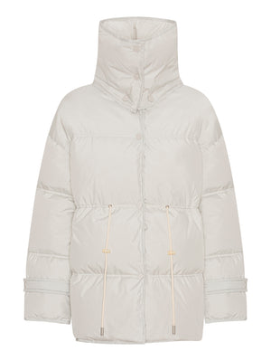 Lys grå MEOTINE jakke med hætte, quiltet design og justerbare snore i taljen for en moderne og komfortabel pasform.