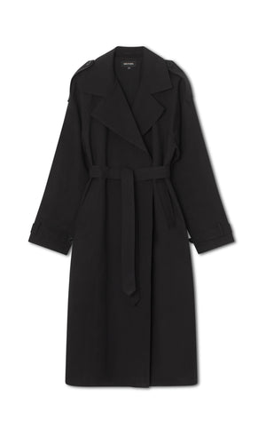 Elegant sort trenchcoat med bælte og klassisk krave fra MEOTINE, perfekt til enhver lejlighed.