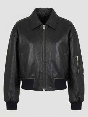 BONNIE LEATHER BOMBER - BLACK
