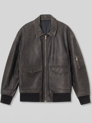 CLYDE LEATHER BOMBER - BLACK