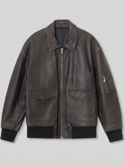 CLYDE LEATHER BOMBER - BLACK