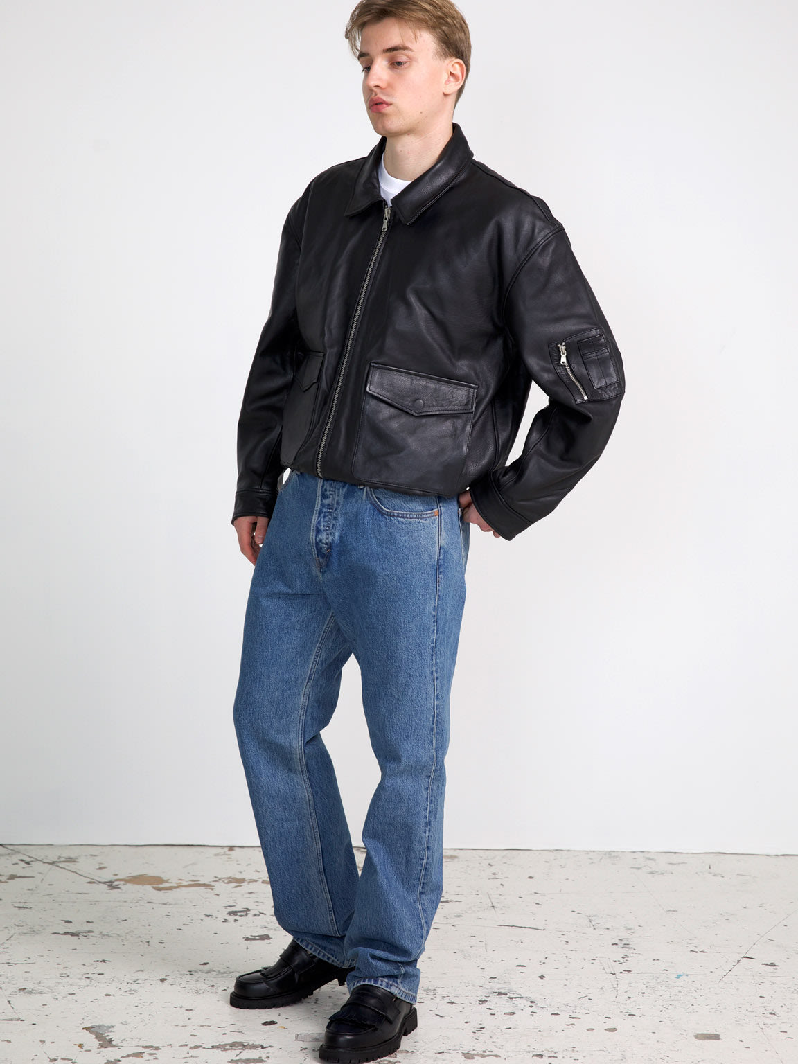 TANIS LEATHER BOMBER - BLACK