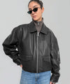 TANIS LEATHER BOMBER - BLACK