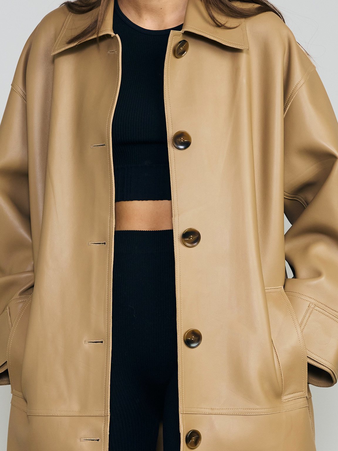 ALEX - LEATHER COAT - BEIGE