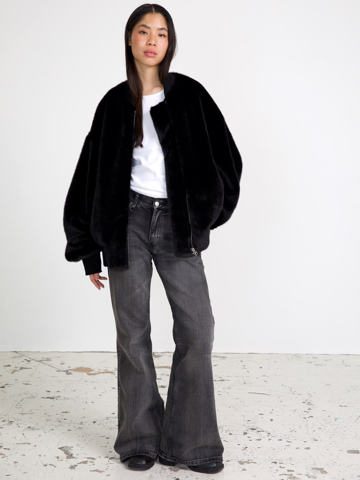 BIANCA BOMBER - FAUX FUR - BLACK