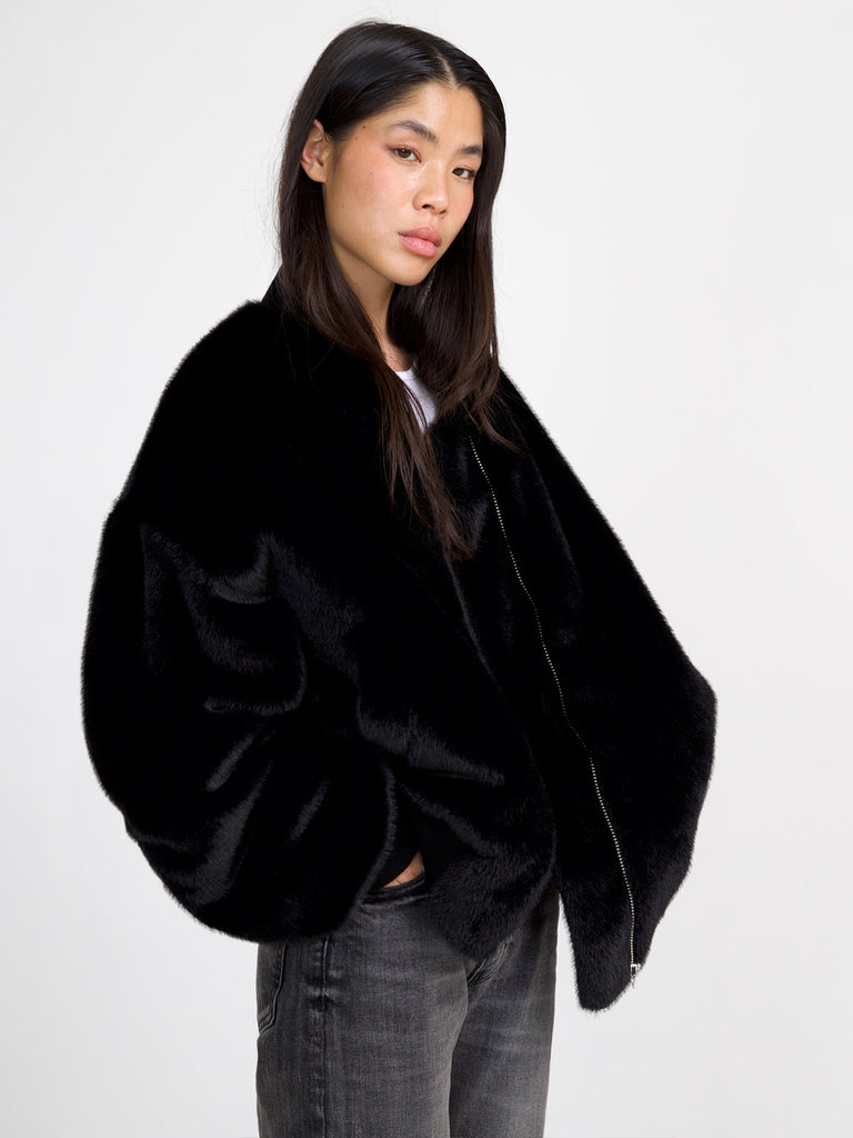 BIANCA BOMBER - FAUX FUR - BLACK