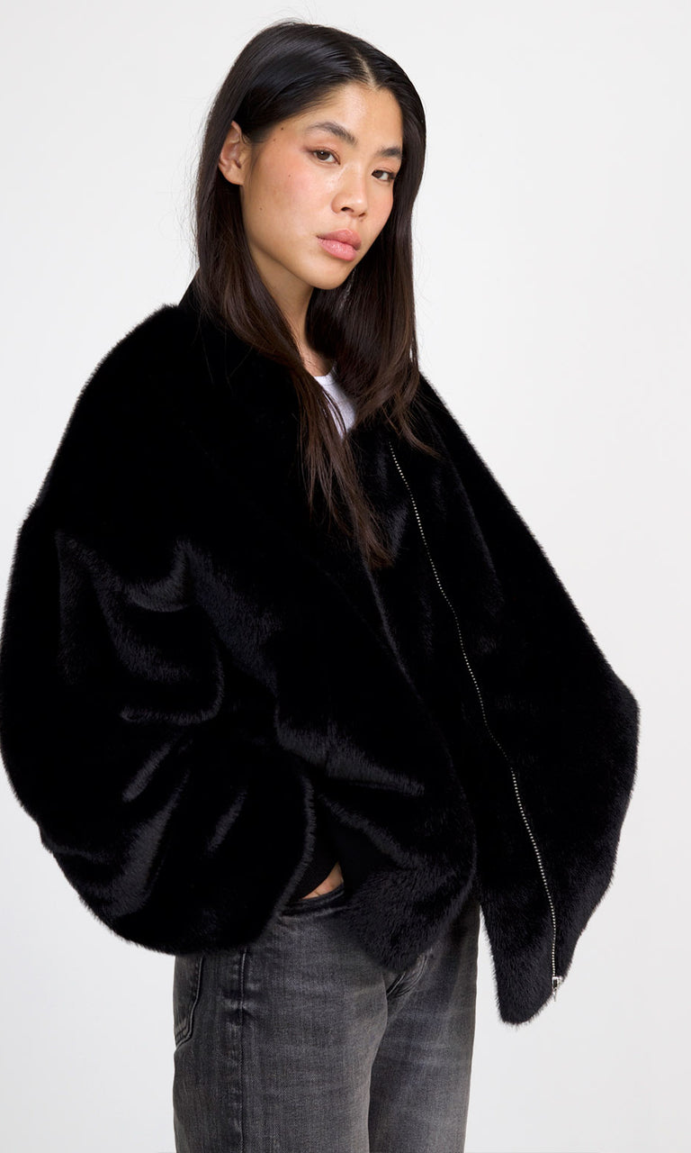 BIANCA BOMBER - FAUX FUR - BLACK