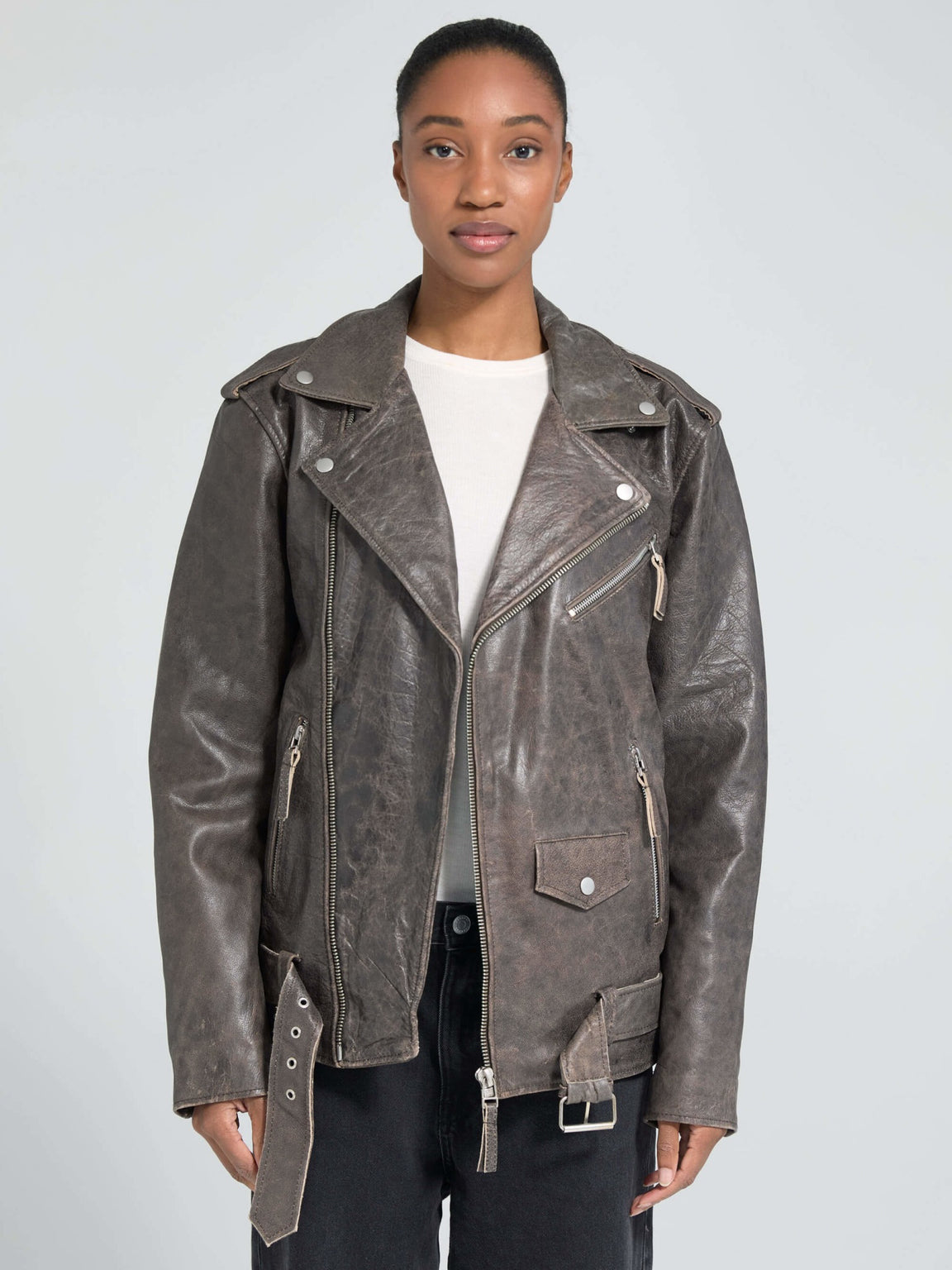 DODGE BIKER JACKET - BROWN