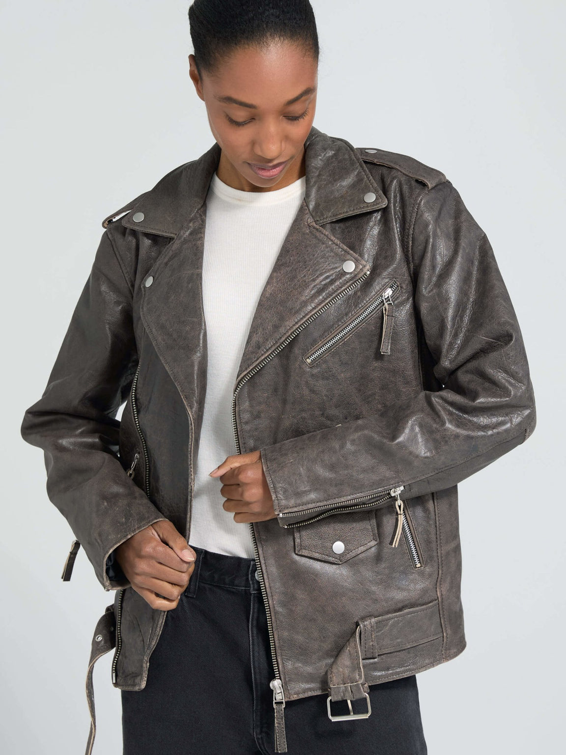 DODGE BIKER JACKET - BROWN