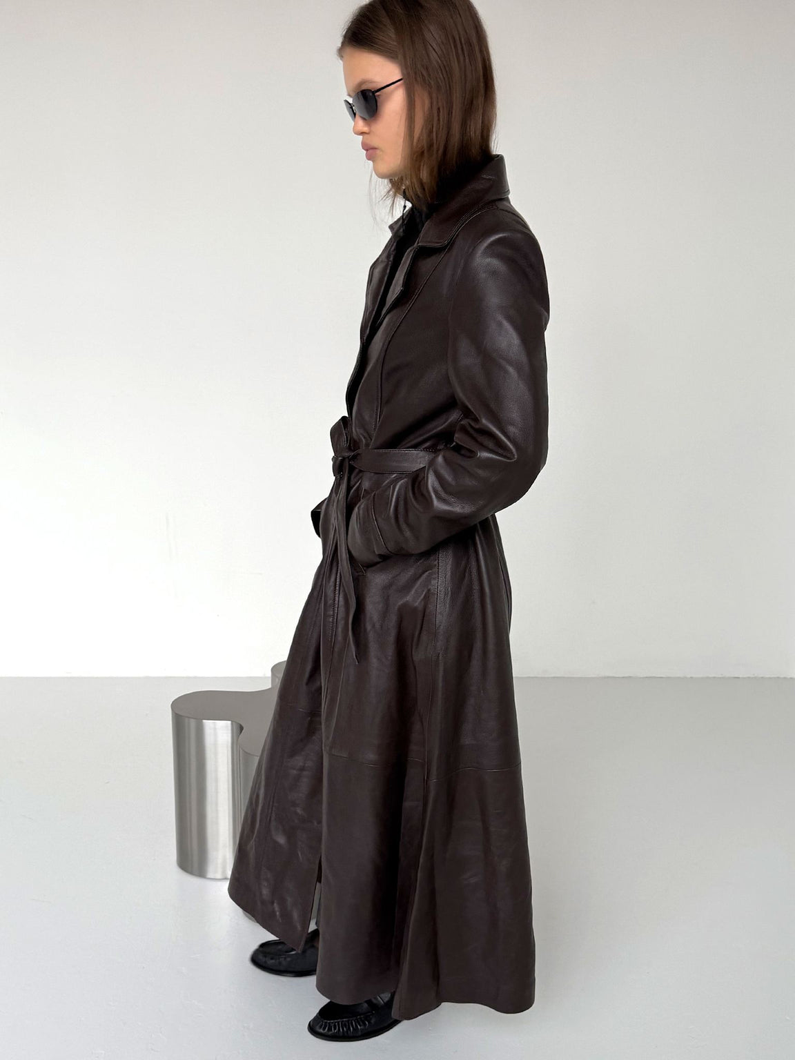 DREW LEATHER COAT - BROWN