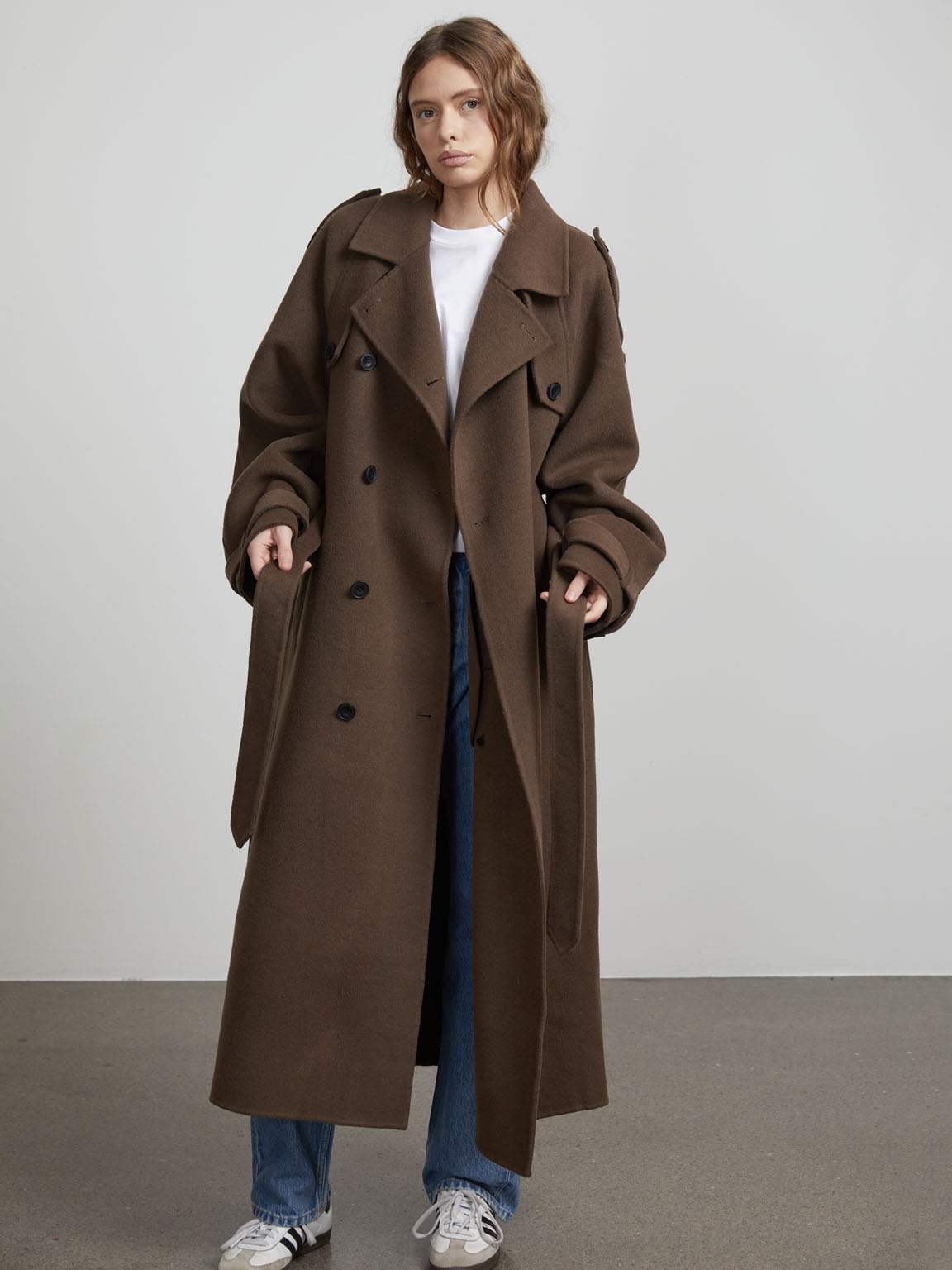 JOHN TRENCHCOAT - WOOL - GREY BROWN