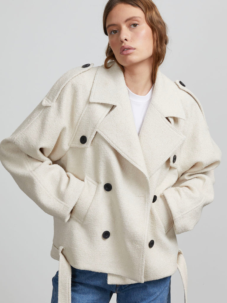 KIRA BOUCLE TRENCH JACKET - CRÈME